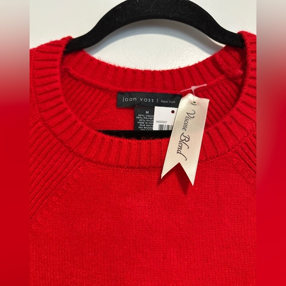 NWT Joan Vass Medium Red Round ribbed Hem Sweater. Raglan Sleeve. Soft. - Picture 9 of 11